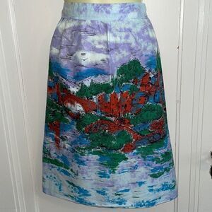 Vtg mid Century‎ apron with foreign river scene